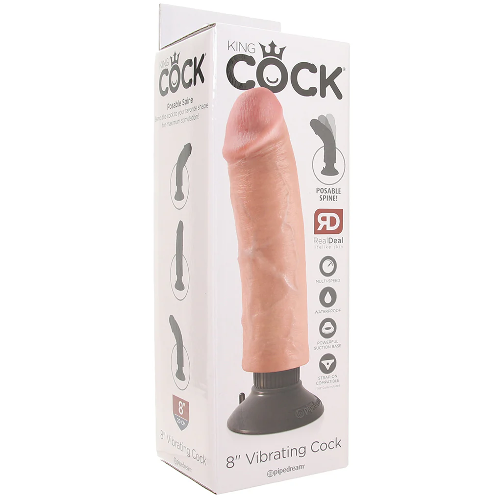 King Cock 8 Inch Vibrating Suction Dildo in Flesh - Image 6